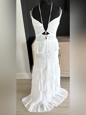 White Tiered Ruffle Maxi Dress By Mustard Seed -|Size M